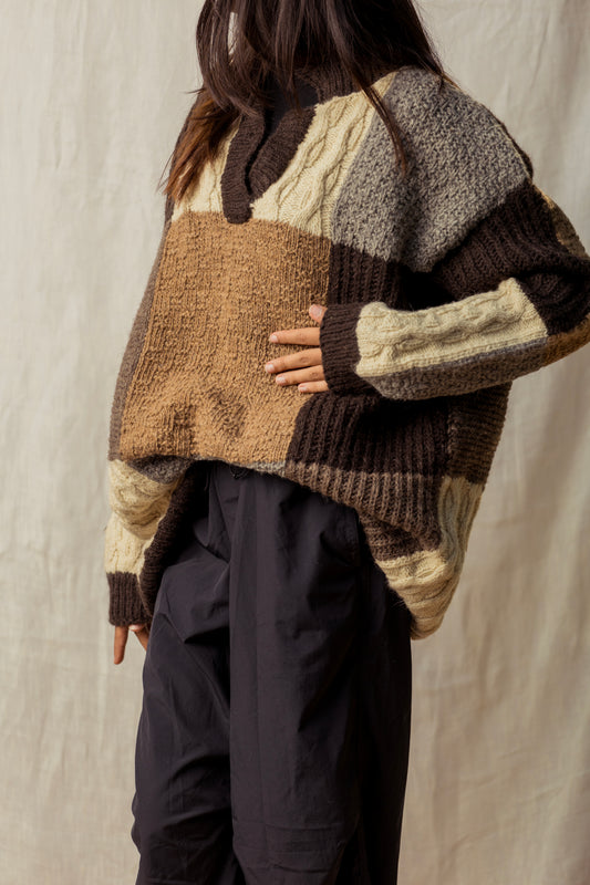 Collared Patchwork Sweater